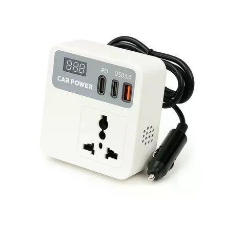 Автомобільний інвертор Car Power 150W 12V&ndash;220V &bull; Перетворювач напруги від прикурювача 12V у 220V з 2 USB, Type-C PD та дисплеєм 58669 фото