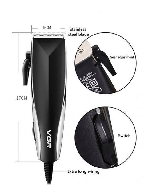 Професійна машинка для стрижки волосся від мережі VGR V-033 USB Pro, 9 Вт з насадками 3-12 мм і ножицями в комплекті 51753 фото