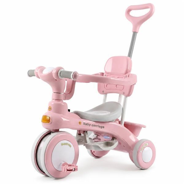 Детский трехколесный велосипед Baby Carriage 588 розовый с родительской ручкой &bull; Велосипед-коляска Baby Carriage 588 для малышей с корзиной 58366 фото