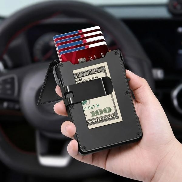 Компактний гаманець-картхолдер 26X-56 з RFID-захистом чорний &bull; Гаманець для карток 26X-56 з відділенням для купюр, візитниця та тримач банківських карток 58419 фото