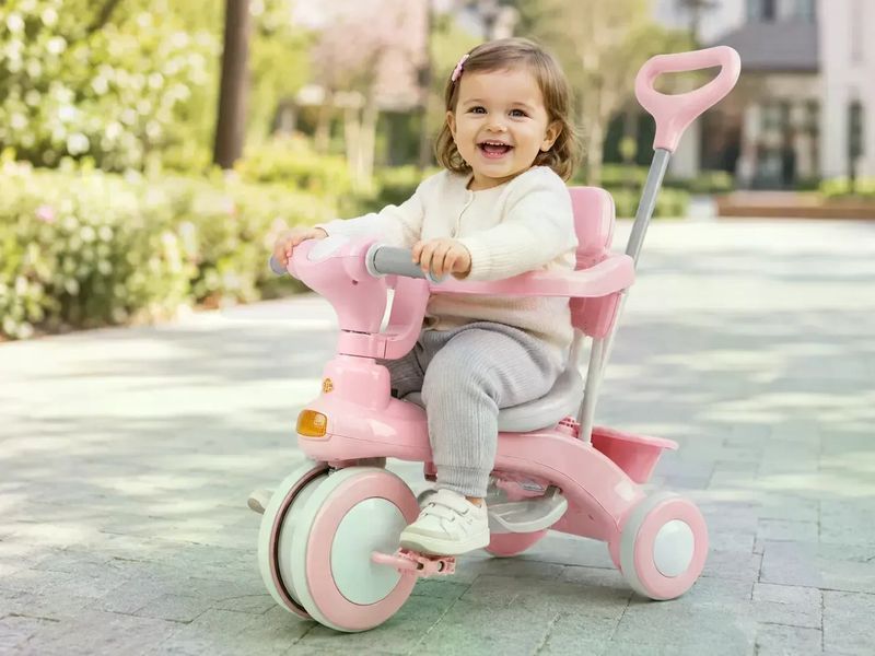 Детский трехколесный велосипед Baby Carriage 588 розовый с родительской ручкой &bull; Велосипед-коляска Baby Carriage 588 для малышей с корзиной 58366 фото