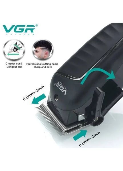 Професійна машинка для стрижки VGR V-683 для волосся та бороди &bull; Акумуляторний тример з LED-дисплеєм, USB-зарядкою та насадками 3/6/9/12 мм 57658 фото