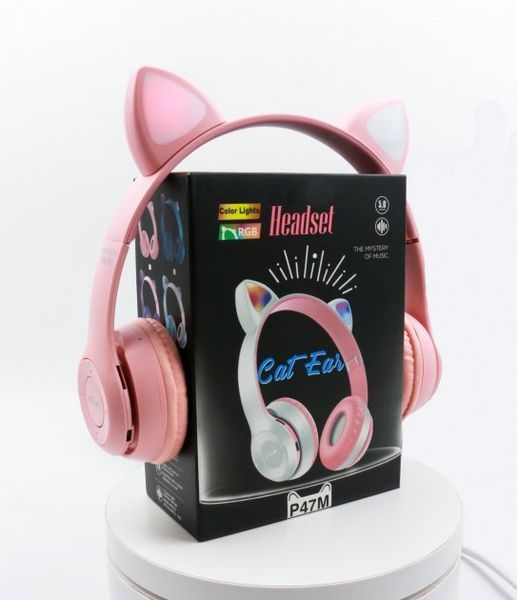 Дитячі бездротові Bluetooth навушники Cat Y47 з мікрофоном та котячими вушками, що світяться 51882 фото