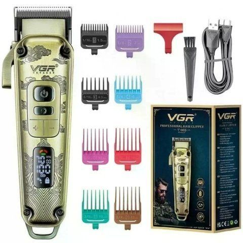 Машинка для стрижки VGR V-005 &bull; Аккумуляторная машинка для волос и бороды VGR V-005 с LED-дисплеем, 4 скоростями и 8 насадками 58627 фото