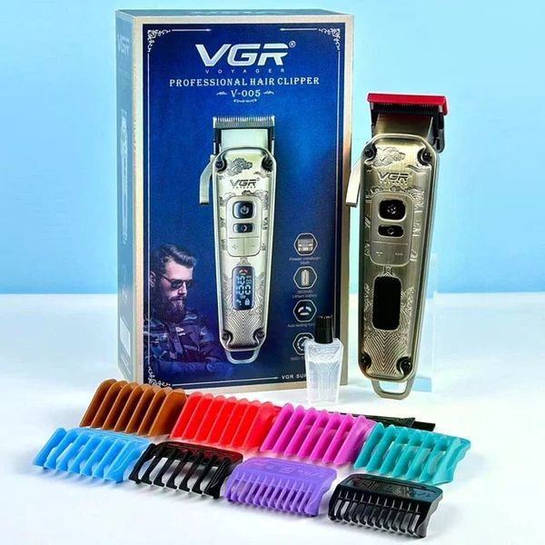 Машинка для стрижки VGR V-005 &bull; Аккумуляторная машинка для волос и бороды VGR V-005 с LED-дисплеем, 4 скоростями и 8 насадками 58627 фото
