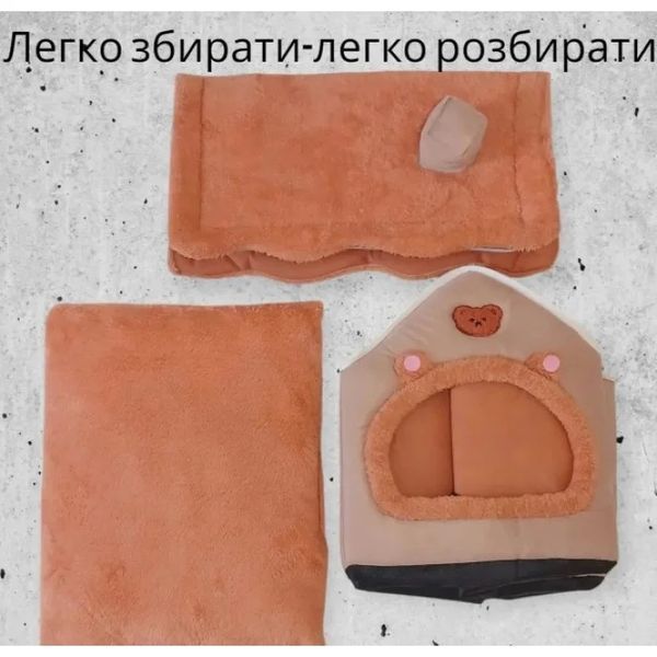 Мягкий домик для животных MA687 40х35х38 см хаки &bull; Лежанка-будиночок для котов, небольших собак и домашних питомцев 58051 фото
