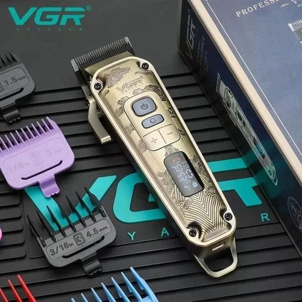 Машинка для стрижки VGR V-005 &bull; Аккумуляторная машинка для волос и бороды VGR V-005 с LED-дисплеем, 4 скоростями и 8 насадками 58627 фото