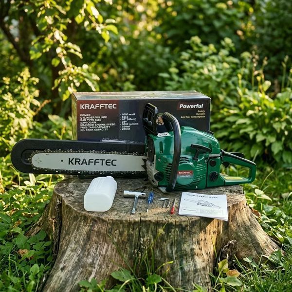 Бензопила KRAFFTEC 6500 Вт 45 см &bull; Бензинова ланцюгова пилка KRAFFTEC 58 см&sup3; 9500 об/хв із шиною 45 см для дров і саду 58733 фото
