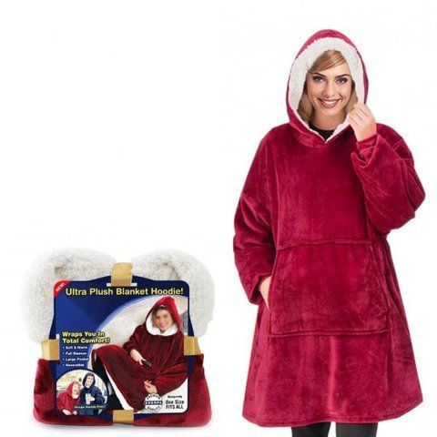 Плед-Толстовка с капюшоном и рукавами Huggle Hoodie Blanket 3-в-1 Унисекс &bull; Тёплое худи + Согревающий плед + Домашний халат 55821 фото