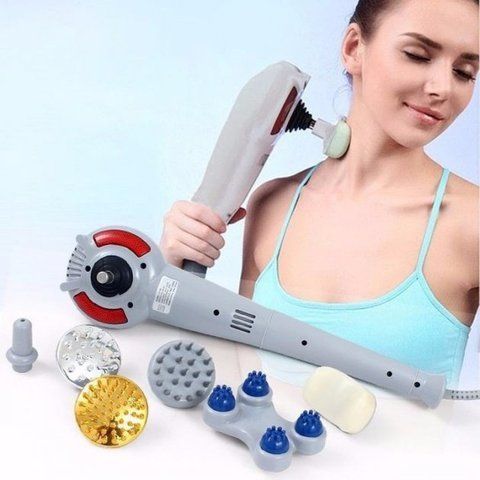 Ручний вібраційний масажер універсальний для тіла Maxtop Magic Massager 8 в 1 Вібромасажер з інфрачервоним випромінюванням і насадками 51811 фото