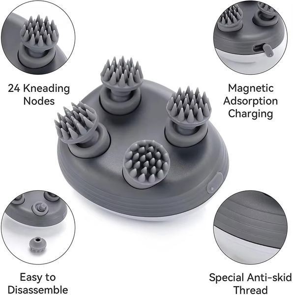 Беспроводной массажер для глубокого массажа головы Smart Scalp Massager &middot; Массажная щетка для стимуляции кровообращения и роста волос, подходит для животных 52554 фото