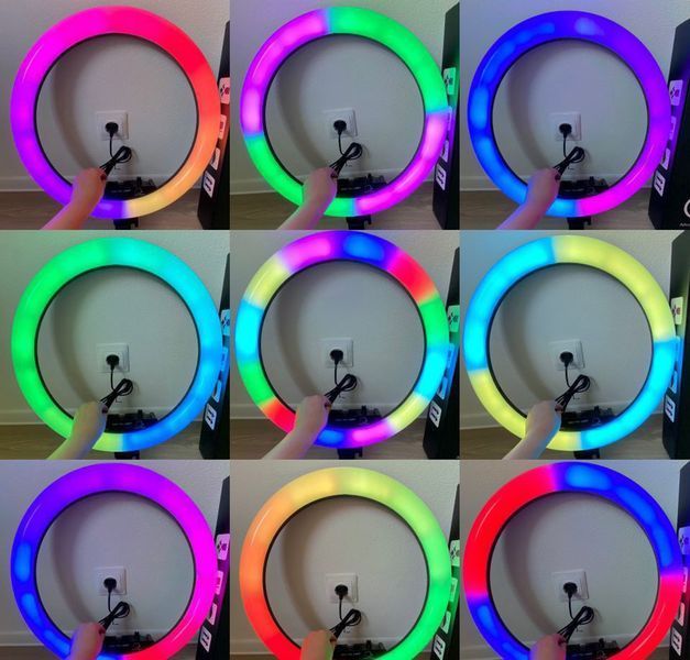 Світлодіодна кільцева лампа для селфі 45 см / Світлодіодна лампа RGB з пультом + сумка (MJ18) 66128 фото