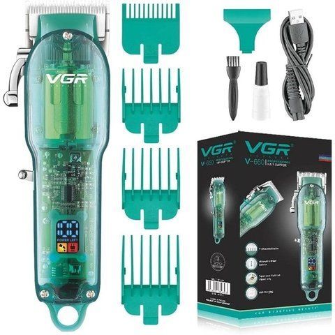 Професійна машинка для стрижки V-660 Professional Clipper Transparent Green &bull; Акумуляторна машинка для волосся VGR V-660 56311 фото